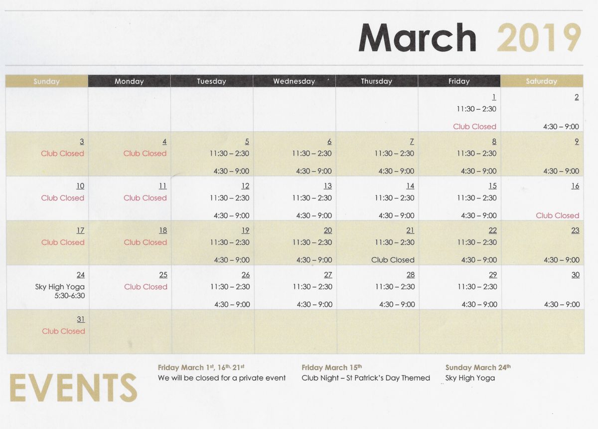 March 2019 Calendar